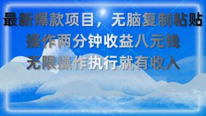 （11174期）最新爆款项目，无脑复制粘贴，操作两分钟收益八元钱，无限操作执行就有…-旺仔资源库