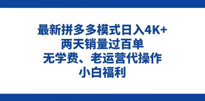 （11189期）拼多多最新模式日入4K+两天销量过百单，无学费、老运营代操作、小白福利-旺仔资源库