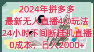 2024年拼多多最新无人直播4.0玩法，24小时不间断挂机直播，0成本，日入2k【揭秘】-旺仔资源库