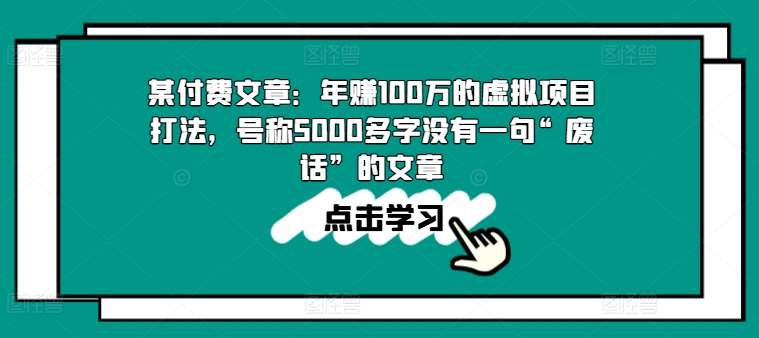 某付费文章：年赚100w的虚拟项目打法，号称5000多字没有一句“废话”的文章-旺仔资源库