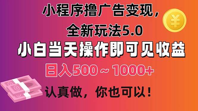 （11290期）小程序撸广告变现，全新玩法5.0，小白当天操作即可上手，日收益 500~1000+-旺仔资源库