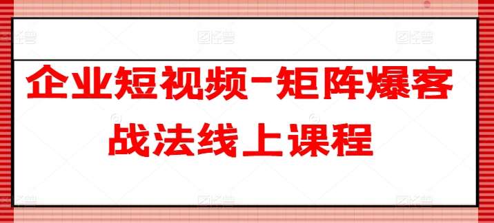 企业短视频-矩阵爆客战法线上课程-旺仔资源库