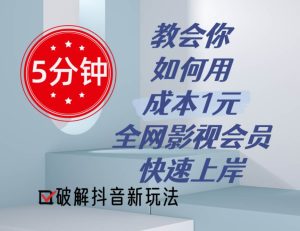 （11312期）5分钟教会你如何用成本1元的全网影视会员快速上岸，抖音新玩法-旺仔资源库