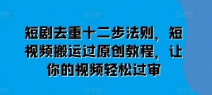 短剧去重十二步法则，短视频搬运过原创教程，让你的视频轻松过审-旺仔资源库