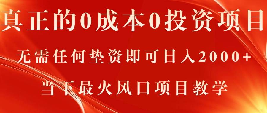 （11387期）真正的0成本0投资项目，无需任何垫资即可日入2000+，当下最火风口项目教学-旺仔资源库