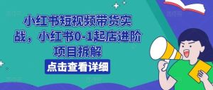 小红书短视频带货实战，小红书0-1起店进阶项目拆解-旺仔资源库