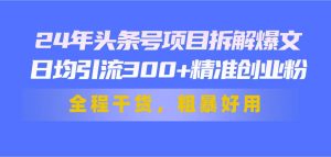 （11397期）24年头条号项目拆解爆文，日均引流300+精准创业粉，全程干货，粗暴好用-旺仔资源库