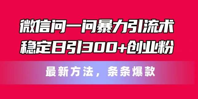 微信问一问暴力引流术，稳定日引300+创业粉，最新方法，条条爆款【揭秘】-旺仔资源库