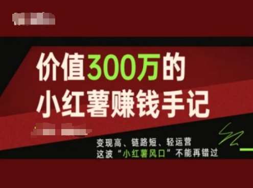 价值300万的小红书赚钱手记，变现高、链路短、轻运营，这波“小红薯风口”不能再错过-旺仔资源库