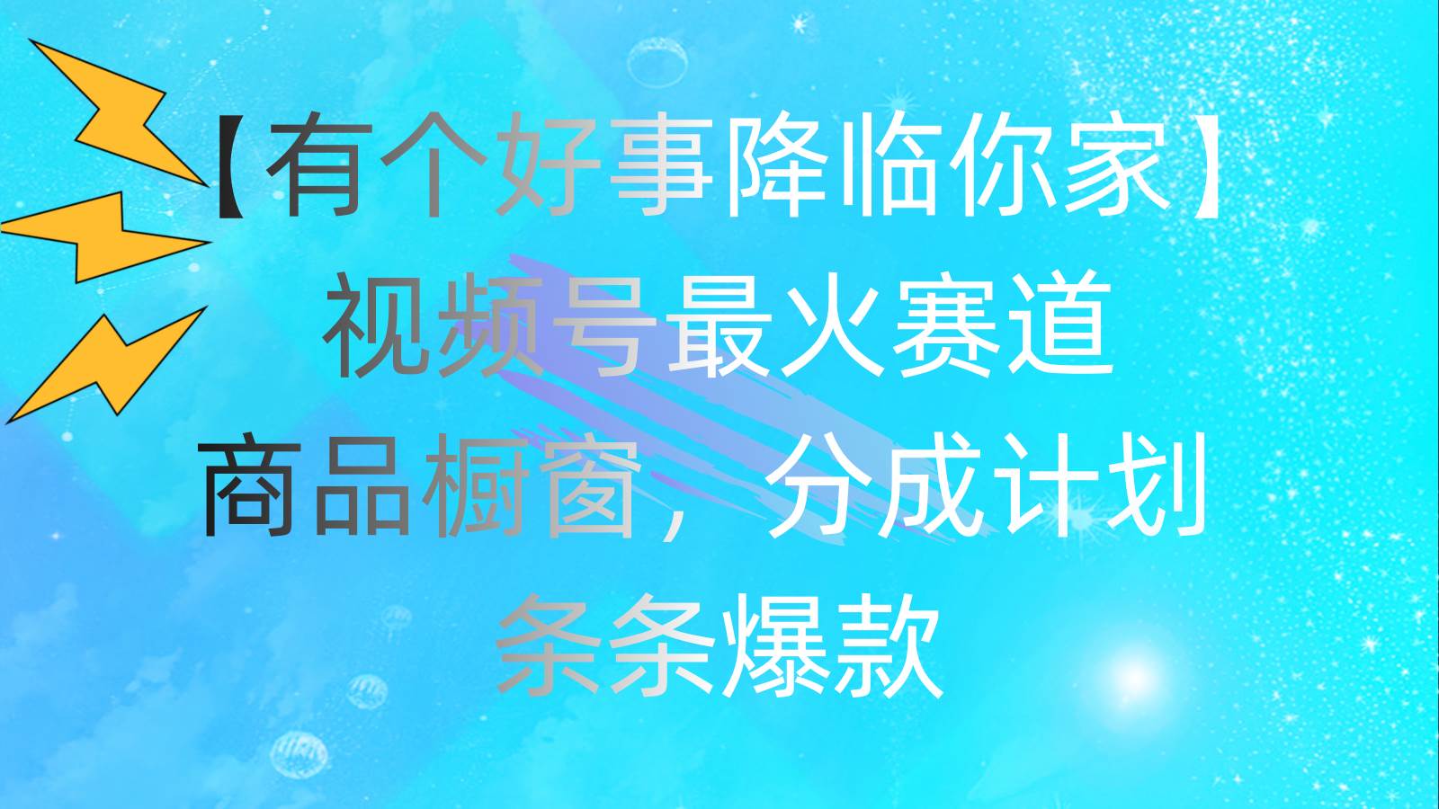 （11564期）有个好事 降临你家：视频号最火赛道，商品橱窗，分成计划 条条爆款，每…-旺仔资源库