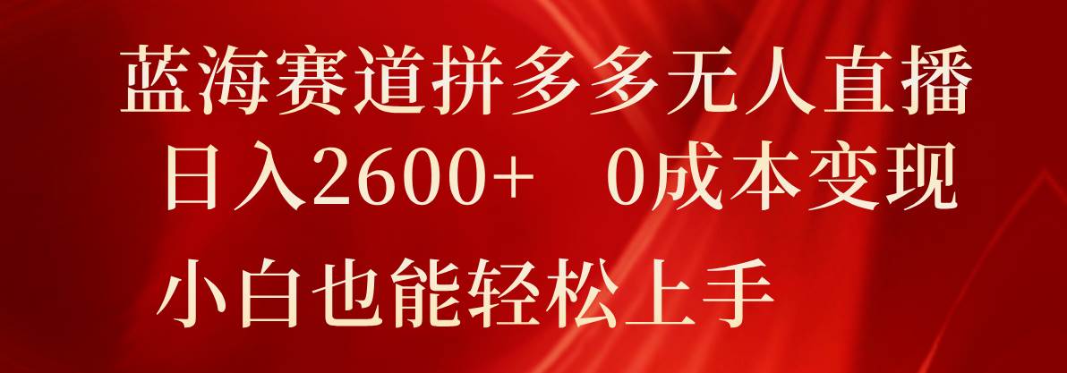 蓝海赛道拼多多无人直播，日入2600+，0成本变现，小白也能轻松上手-旺仔资源库