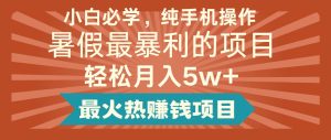 2024暑假最赚钱的项目，简单无脑操作，每单利润最少500+，轻松月入5万+-旺仔资源库