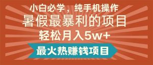 （11583期）小白必学，纯手机操作，暑假最暴利的项目轻松月入5w+最火热赚钱项目-旺仔资源库