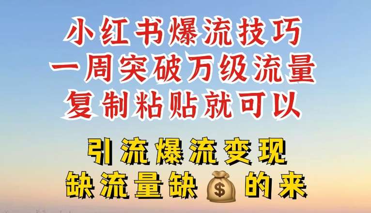 小红书爆流技巧，一周突破万级流量，复制粘贴就可以，引流爆流变现【揭秘】-旺仔资源库