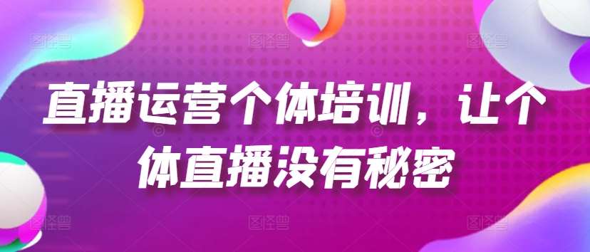 直播运营个体培训，让个体直播没有秘密，起号、货源、单品打爆、投流等玩法-旺仔资源库