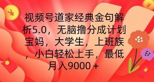 视频号道家经典金句解析5.0.无脑撸分成计划，小白轻松上手，最低月入9000+【揭秘】-旺仔资源库