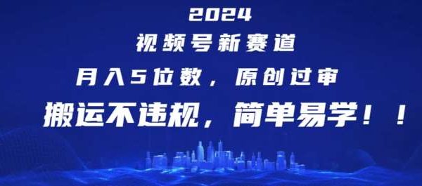 2024视频号新赛道，月入5位数+，原创过审，搬运不违规，简单易学【揭秘】-旺仔资源库