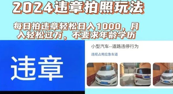 （11743期）2024违章拍照新玩法，推广躺赚+拍照赚钱双模式，日入1000+-旺仔资源库