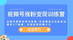 视频号涨粉变现训练营-实现微信生态私域运营的3个维度，达到变现的最大化-旺仔资源库