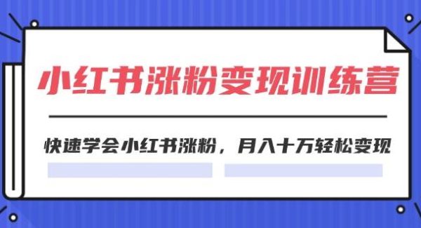 （11762期）2024小红书涨粉变现训练营，快速学会小红书涨粉，月入十万轻松变现(40节)-旺仔资源库