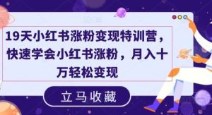 19天小红书涨粉变现特训营,快速学会小红书涨粉,月入十万轻松变现-旺仔资源库