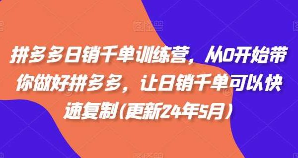 拼多多日销千单训练营，从0开始带你做好拼多多，让日销千单可以快速复制(更新24年7月)-旺仔资源库