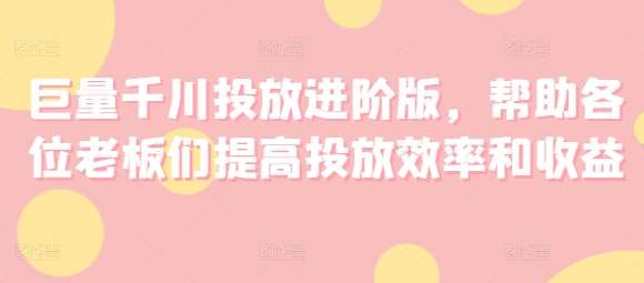 巨量千川投放进阶版，帮助各位老板们提高投放效率和收益-旺仔资源库