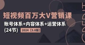 2024短视频百万大V营销课【3.0版】账号体系+内容体系+运营体系(24节)-旺仔资源库