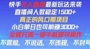 （11792期）快手无人直播全新玩法，直播间人数稳定1500+，小白单日也可躺赚3000+，…-旺仔资源库