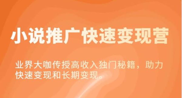 小说推广快速变现营-业界大咖传授高收入独门秘籍，助力快速变现和长期变现。-旺仔资源库