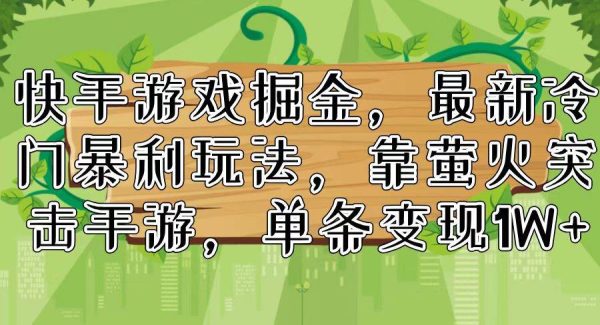 （11851期）快手游戏掘金，最新冷门暴利玩法，靠萤火突击手游，单条变现1W+-旺仔资源库