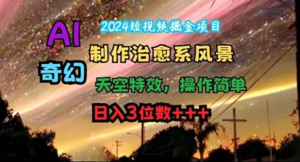 2024短视频掘金项目，AI制作治愈系风景，奇幻天空特效，操作简单，日入3位数【揭秘】-旺仔资源库