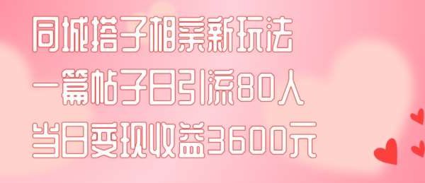 同城搭子相亲新玩法一篇帖子引流80人当日变现3600元(项目教程+实操教程)【揭秘】-旺仔资源库