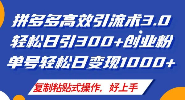 （11917期）拼多多店铺引流技术3.0，日引300+付费创业粉，单号轻松日变现1000+-旺仔资源库