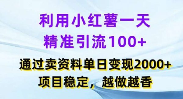 利用小红书一天精准引流100+，通过卖项目单日变现2k+，项目稳定，越做越香【揭秘】-旺仔资源库