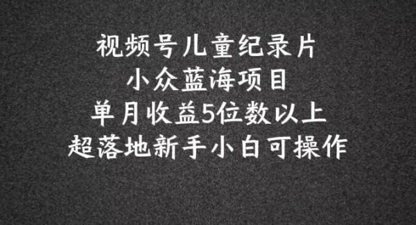 2024蓝海项目视频号儿童纪录片科普，单月收益5位数以上，新手小白可操作-旺仔资源库