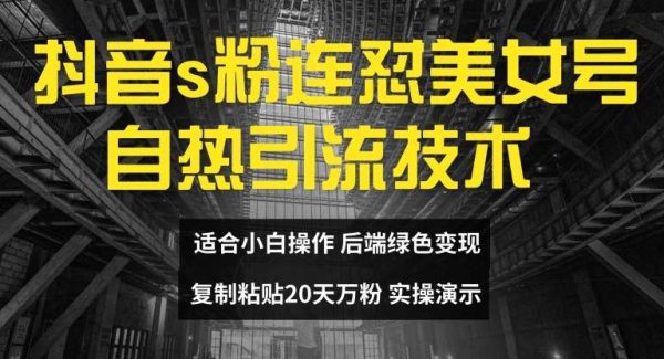 抖音s粉连怼美女号自热引流技术复制粘贴，20天万粉账号，无需实名制，矩阵操作【揭秘】-旺仔资源库