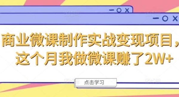 商业微课制作实战变现项目，这个月我做微课赚了2W+-旺仔资源库