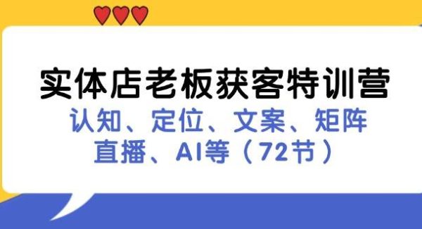 实体店老板获客特训营：认知、定位、文案、矩阵、直播、AI等（72节）-旺仔资源库