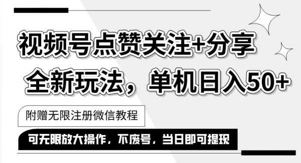 （12015期）抖音视频号最新玩法,一键运行，点赞关注+分享，单机日入50+可多号运行…-旺仔资源库