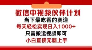 （12017期）微信中视频伙伴计划，仅靠搬运就能轻松实现日入500+，关键操作还简单，…-旺仔资源库