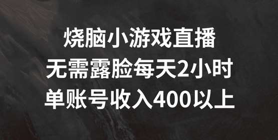 烧脑小游戏直播，无需露脸每天2小时，单账号日入400+【揭秘】-旺仔资源库