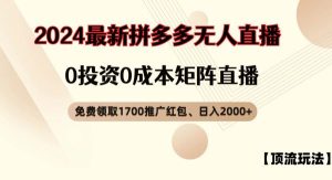 拼多多免费领取红包、无人直播顶流玩法，0成本矩阵日入2000+-旺仔资源库