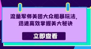 流量军师美团大众粗暴玩法，迅速高效掌握美大秘诀-旺仔资源库