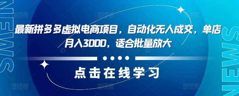 最新拼多多虚拟电商项目，自动化无人成交，单店月入3000，适合批量放大-旺仔资源库