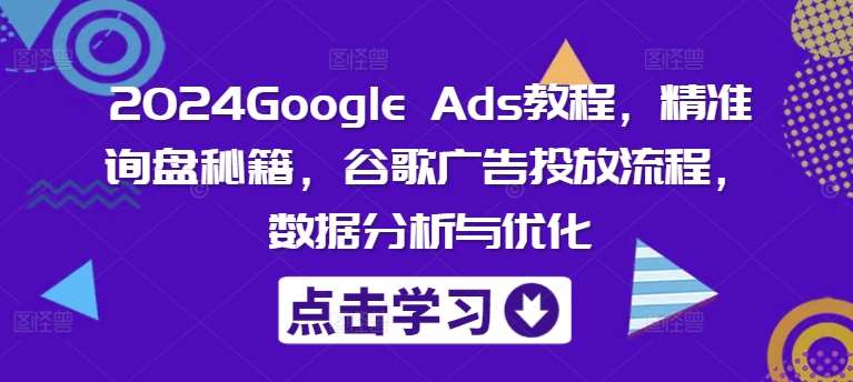 2024Google Ads教程，精准询盘秘籍，谷歌广告投放流程，数据分析与优化-旺仔资源库
