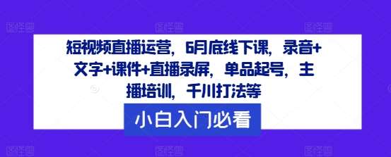 短视频直播运营，6月底线下课，录音+文字+课件+直播录屏，单品起号，主播培训，千川打法等-旺仔资源库