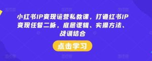 小红书IP变现运营私教课,打通红书IP变现任督二脉,底层逻辑、实操方法、战训结合-旺仔资源库