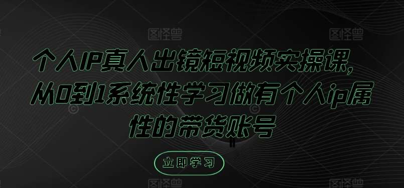 个人IP真人出镜短视频实操课，从0到1系统性学习做有个人ip属性的带货账号-旺仔资源库