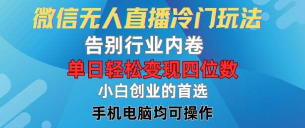 微信无人直播冷门玩法，告别行业内卷，单日轻松变现四位数，小白的创业首选【揭秘】-旺仔资源库